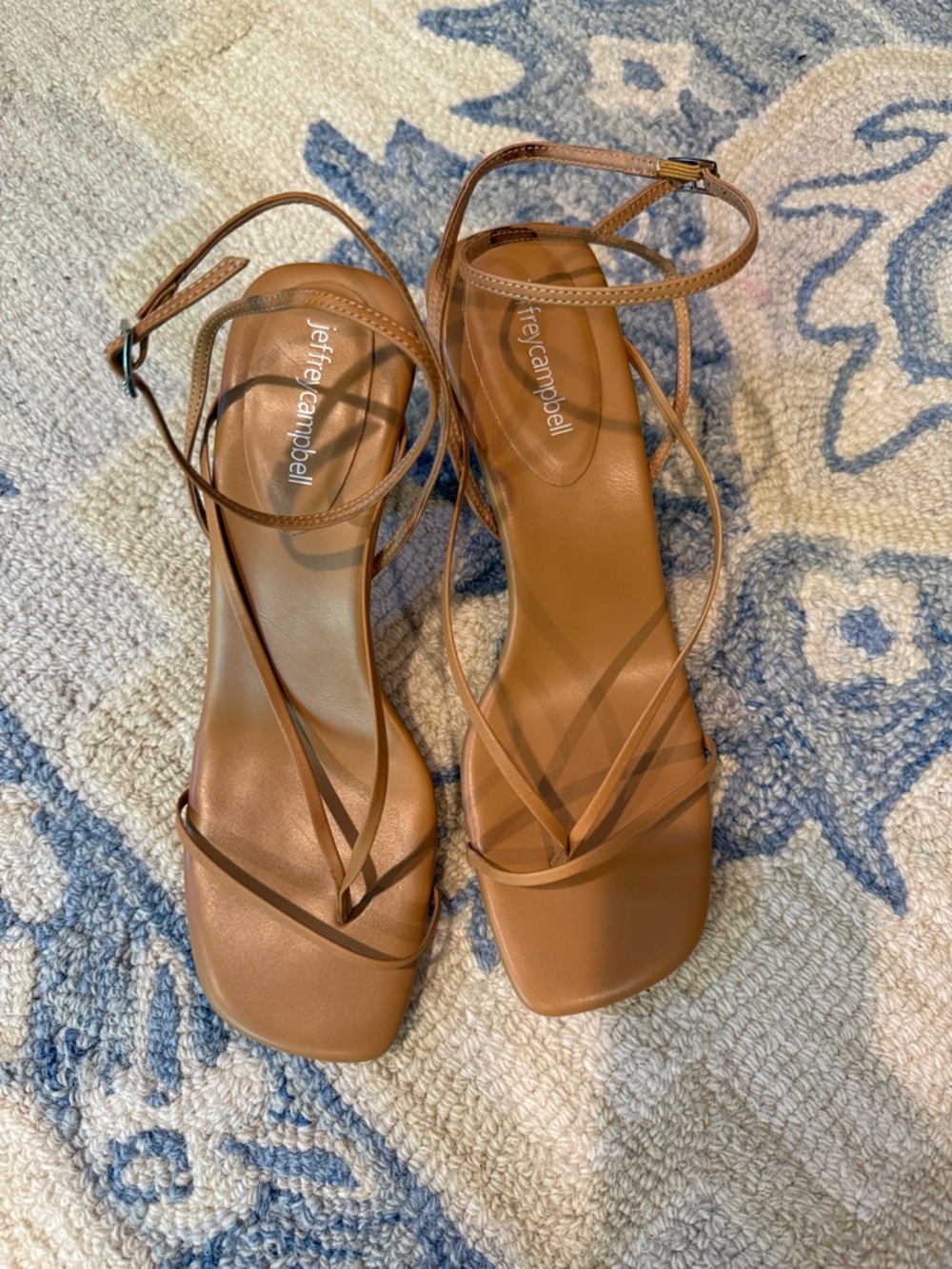 Jeffrey Campbell Tan Strappy Square-Toe Heeled Sandals